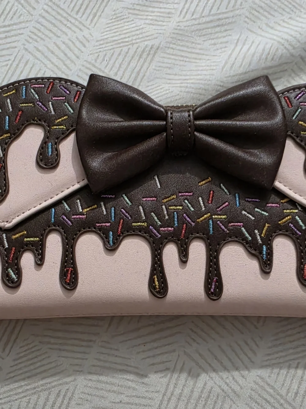 Disney Loungefly Pink Wallet with Chocolate Drip Bow and Multicolor Sprinkles
